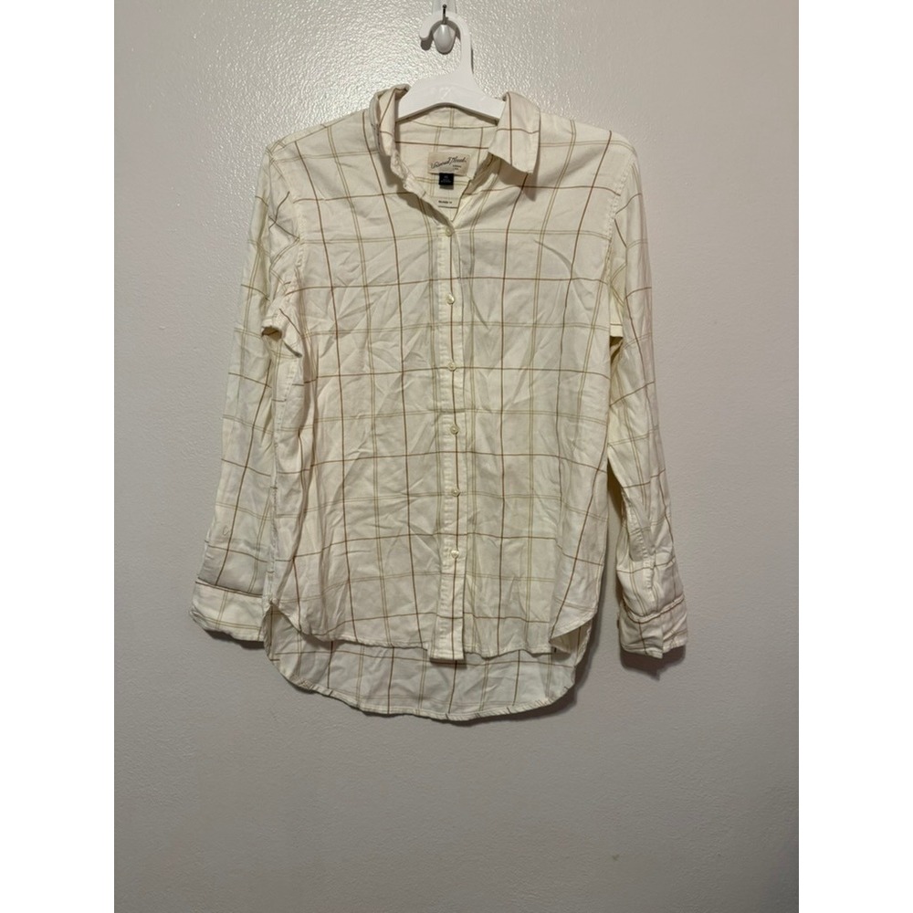 Universal Thread Womens Cream Tan Plaid Button Down Shirt Relaxed Fit XS